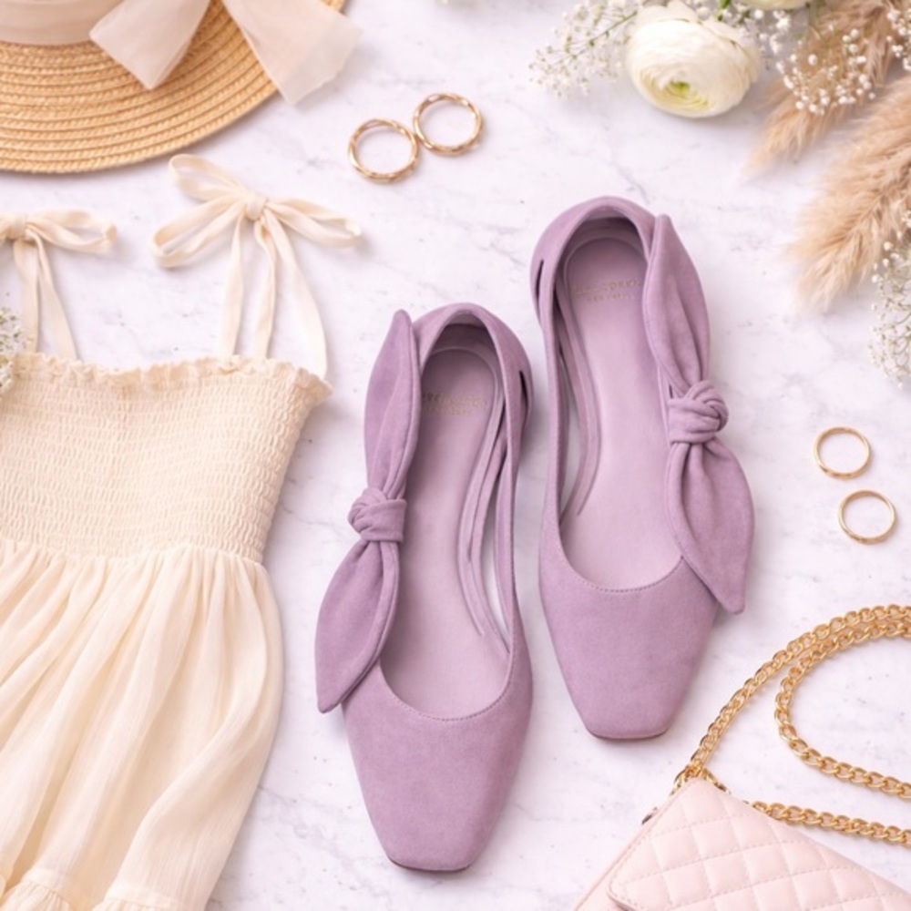 Kate Spade Bunnie Suede Flats Lavender Slingback Bow Ballet Shoes Size 8 - Picture 1 of 6